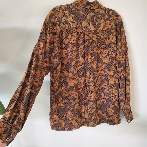 Vintage PAUL STANLEY Womens Brown 100% Silk Shirt Blouse Size 10 - Picture 7 of 10